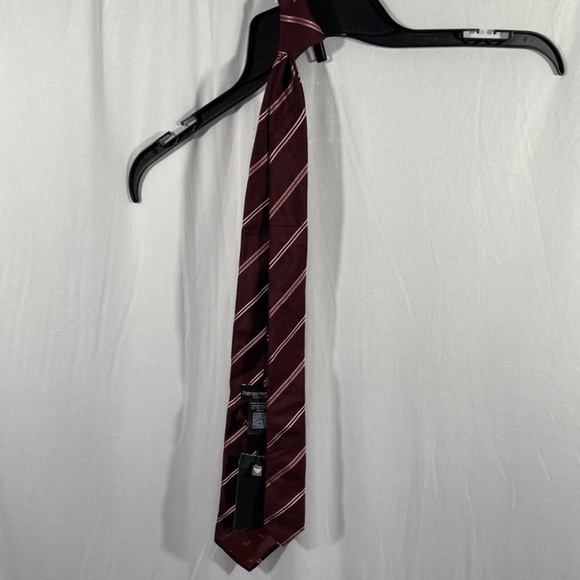 NEW $225 Emporio Armani Striped Silk Jacquard Tie in Burgundy‎ Red - Picture 8 of 11